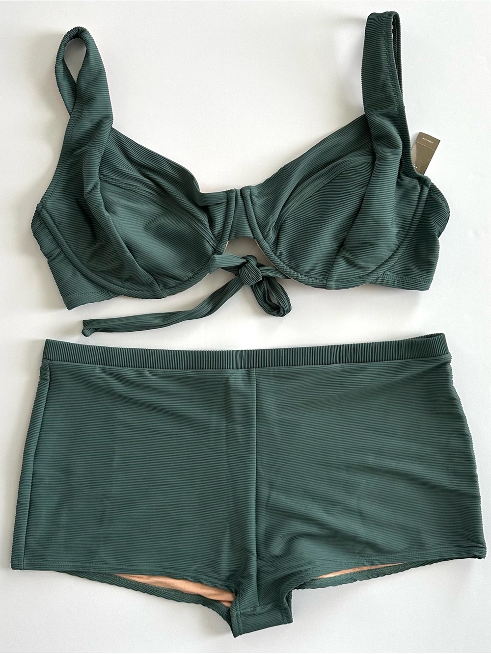 ✨Matching set✨ J.Crew Alhambra Green Ribbed Cross-back Underwire Bikini & Short
